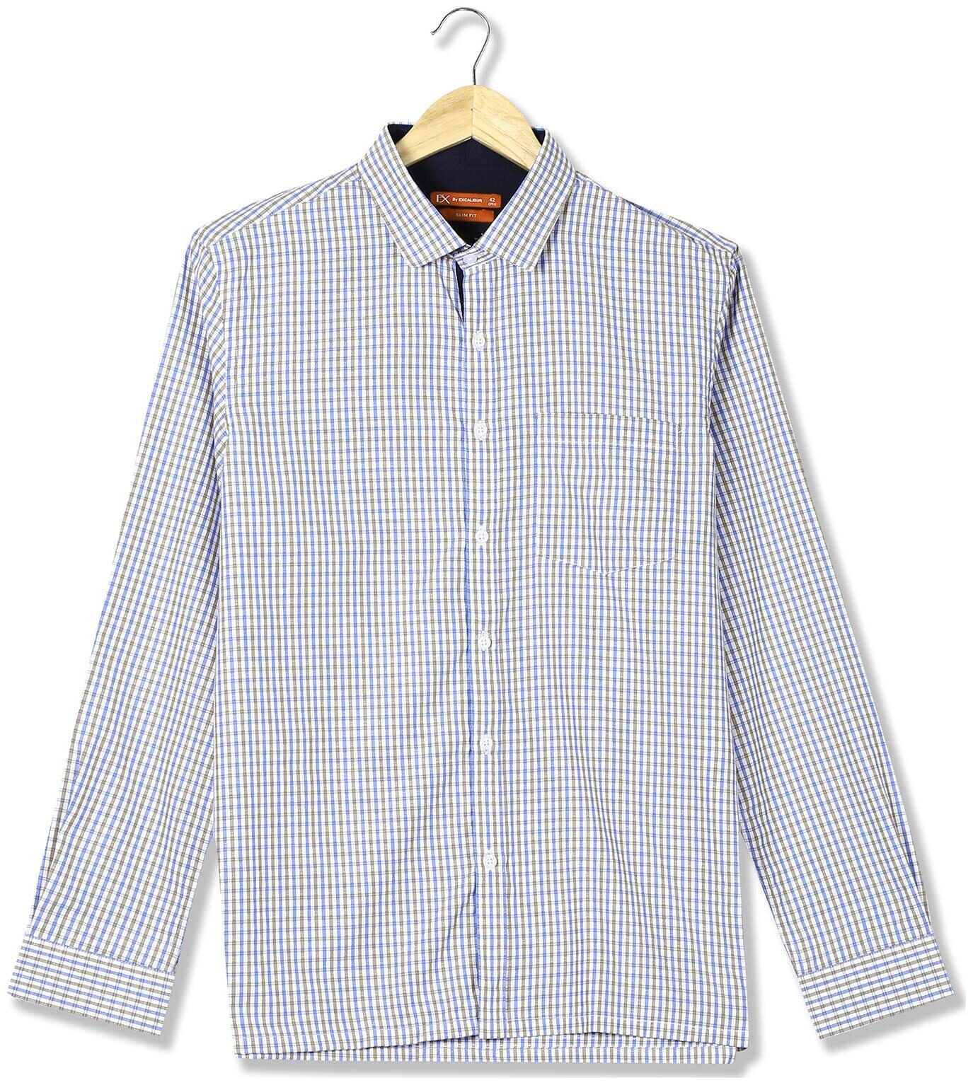

Excalibur Men Blue Checked Slim Fit Casual Shirt