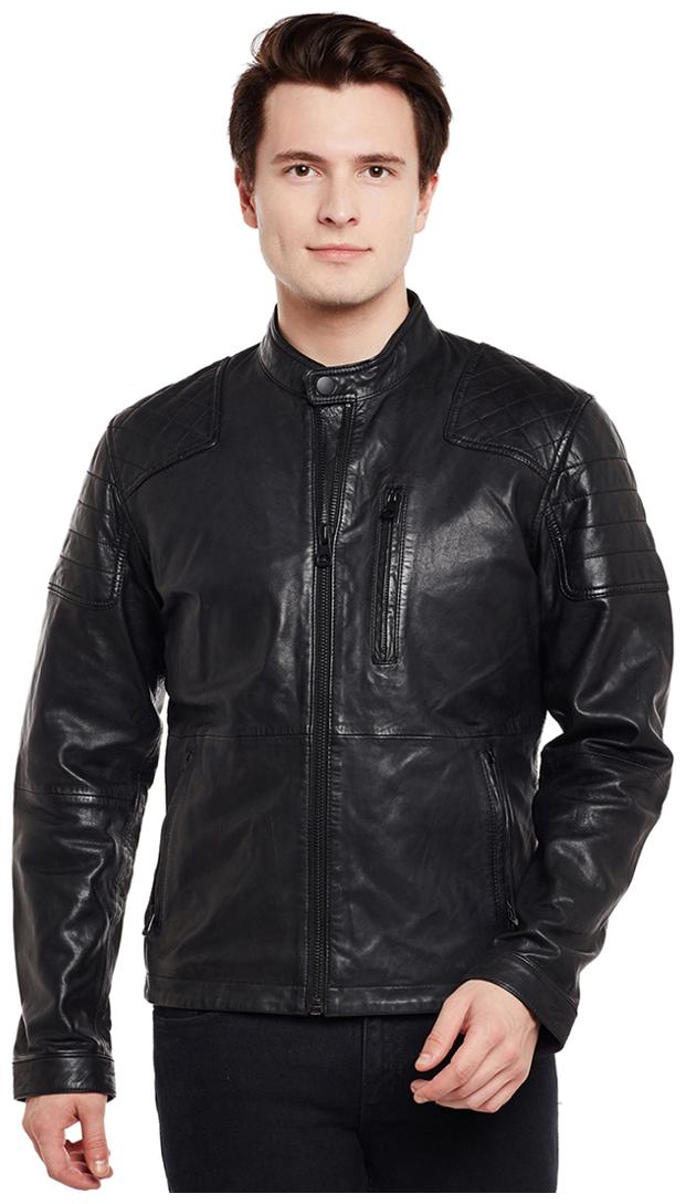 

Justanned Men Black Solid Biker jacket