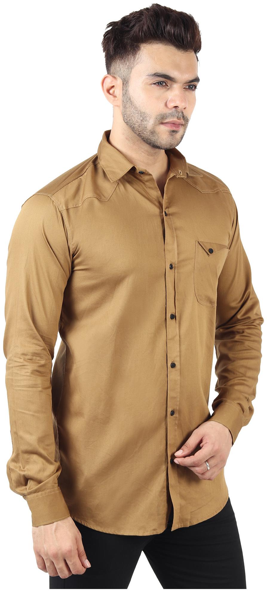 

TryBuy Men Brown Solid Slim Fit Casual Shirt