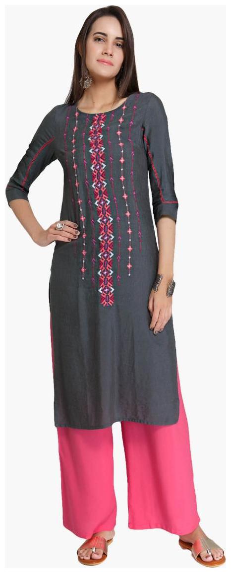 

NAARI Women Grey Embroidered Straight Kurta