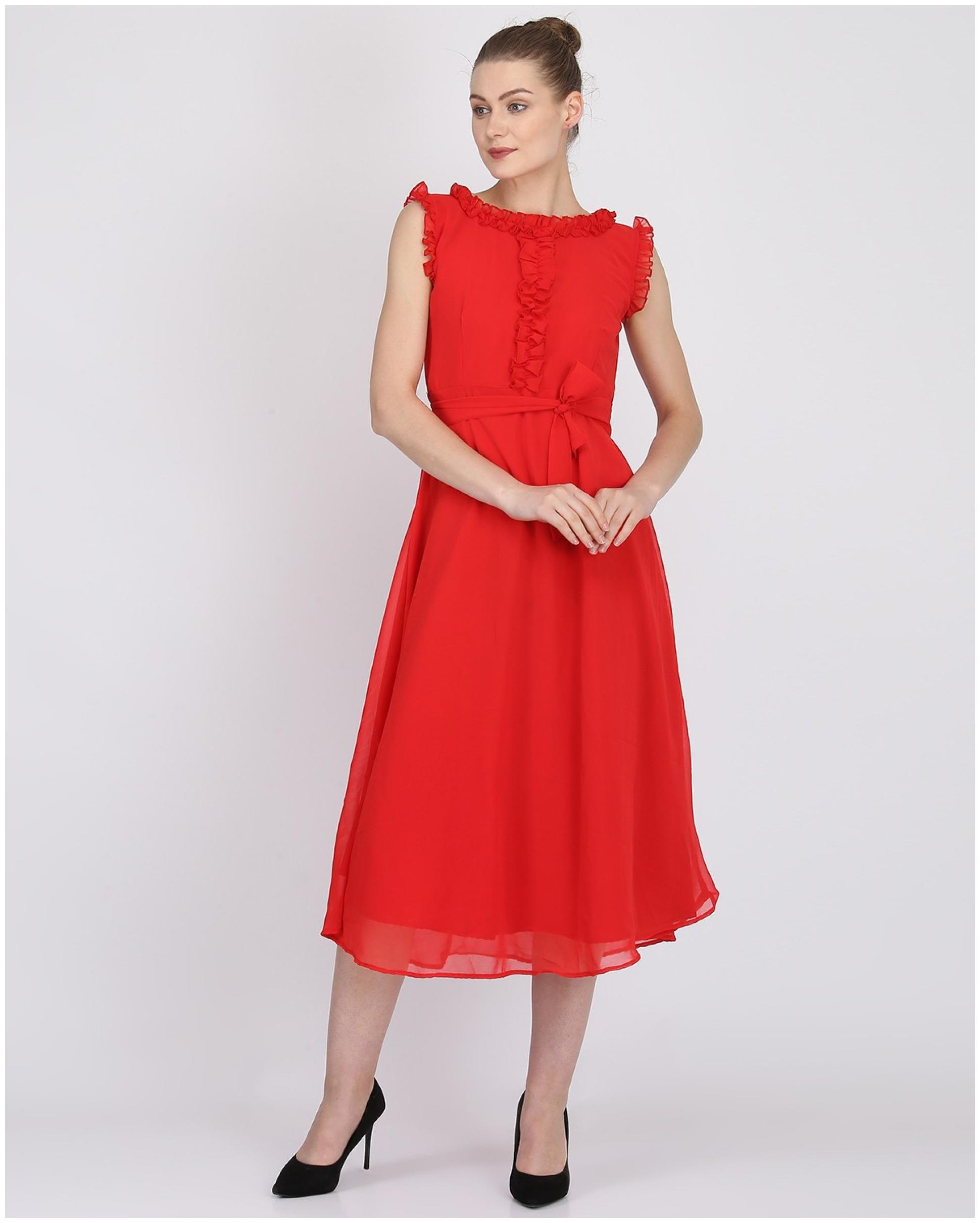 

Exxelo Red Solid Fit flare dress