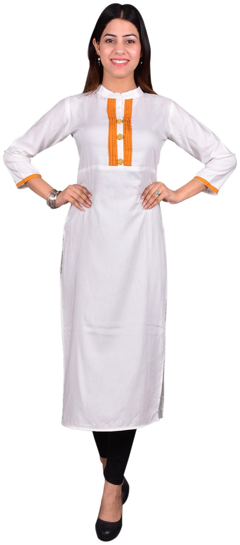 

Exxelo Women Viscose Rayon Solid White Kurti