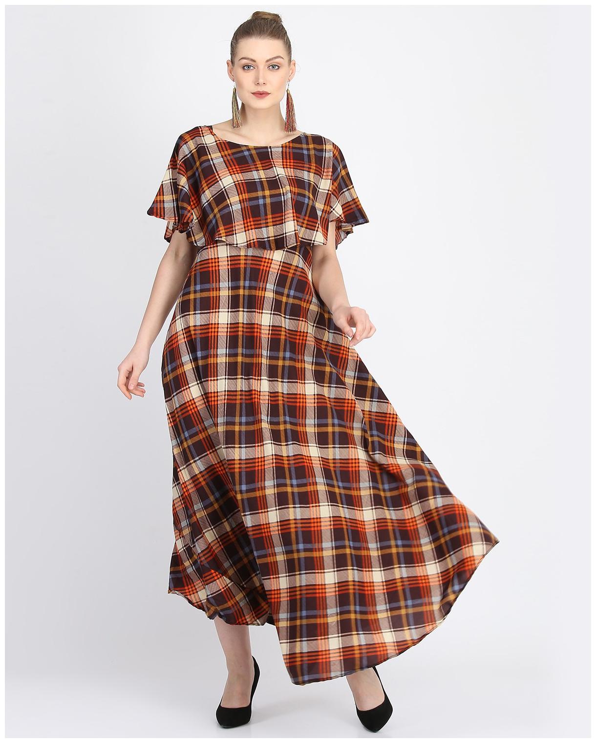 

Exxelo Brown Checked Flared dress
