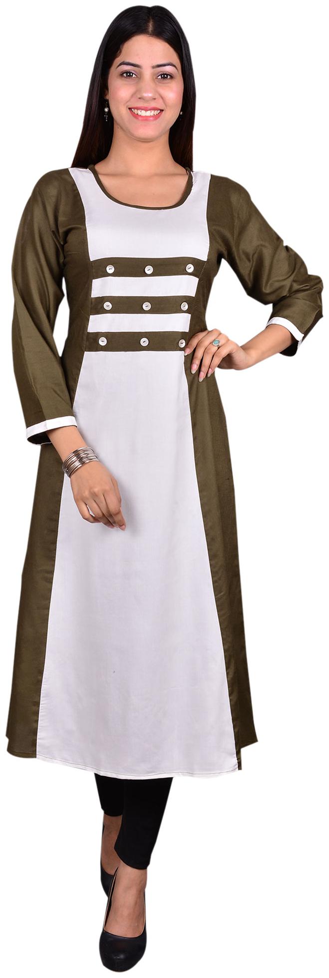 

Exxelo Women Viscose Rayon Colorblocked White Brown Kurti