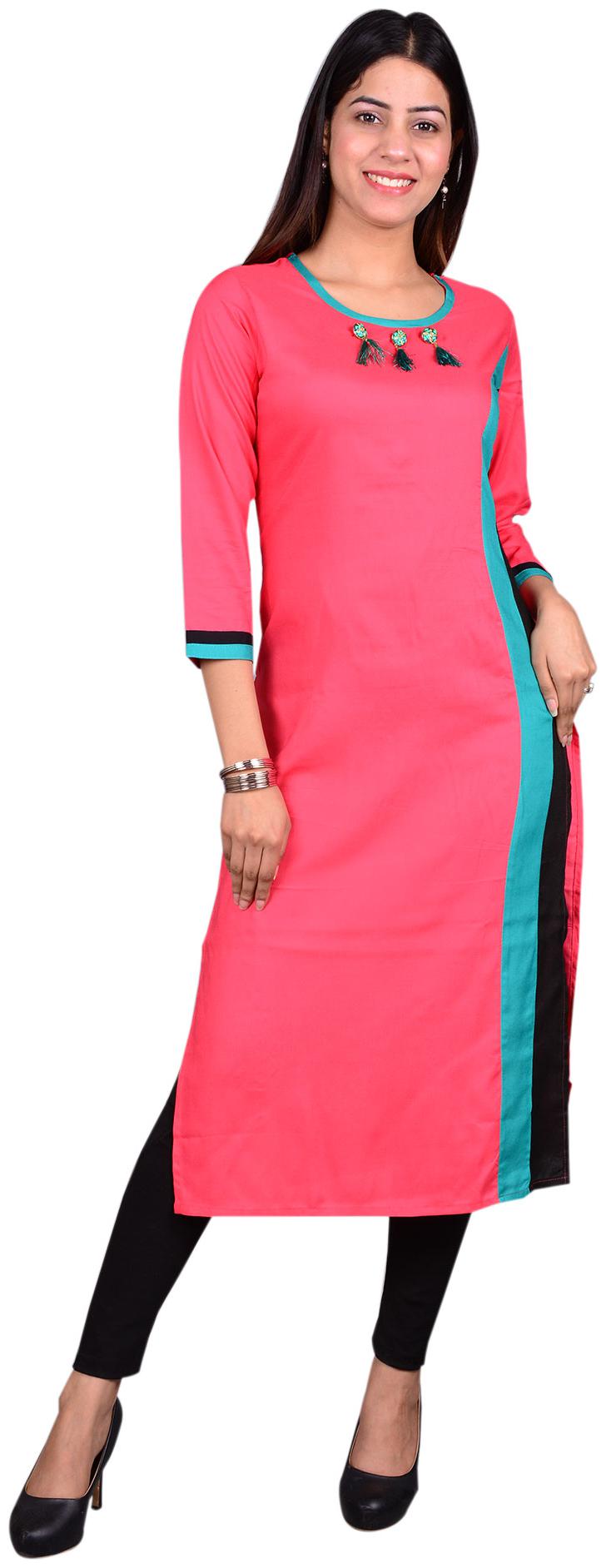 

Exxelo Women Viscose Rayon Solid Pink Kurti