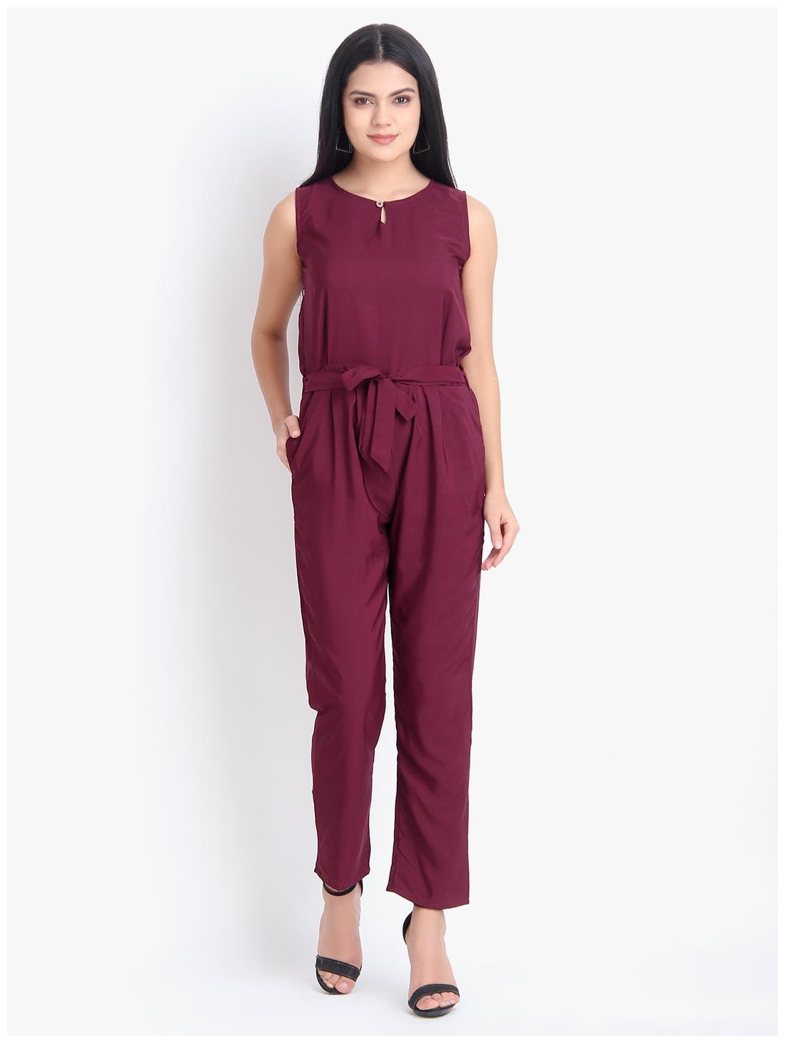 

Exxelo Solid Jumpsuit - Maroon