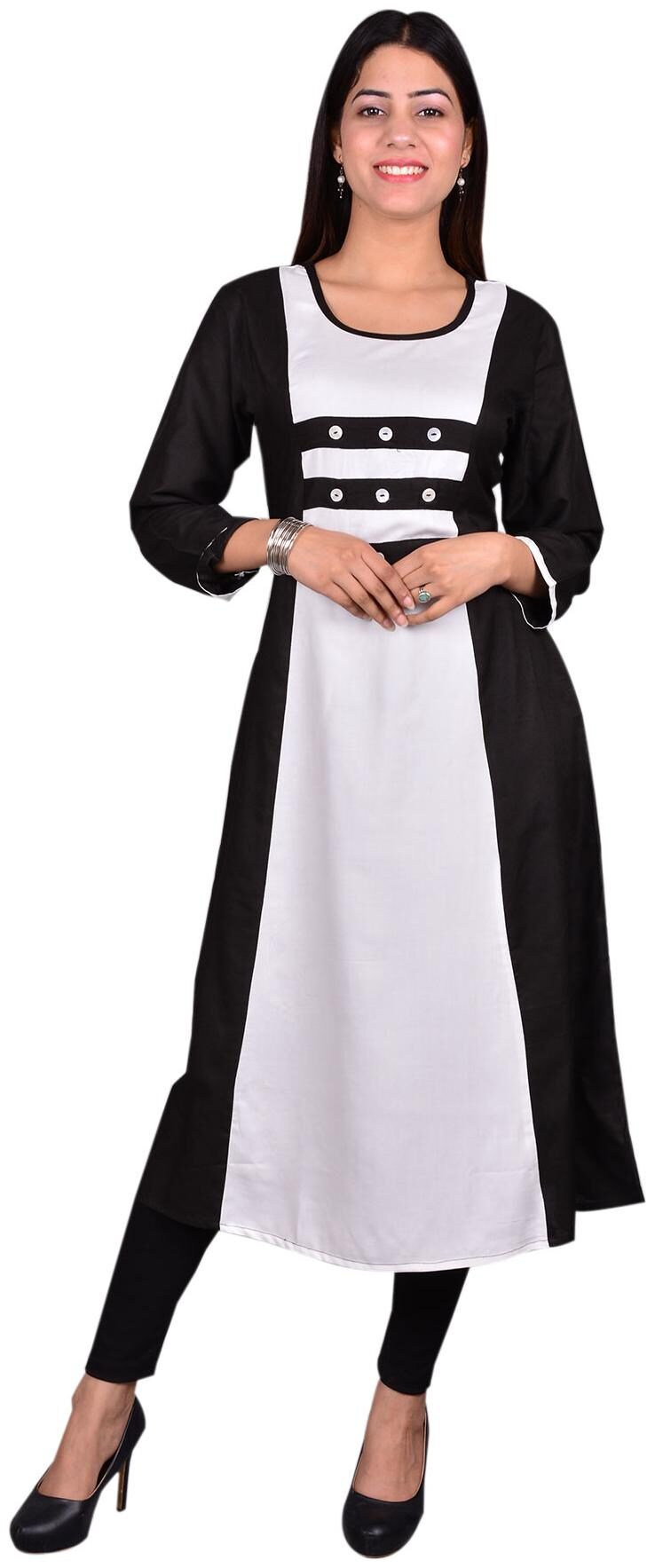 

Exxelo Women Viscose Rayon Colorblocked Black White Kurti
