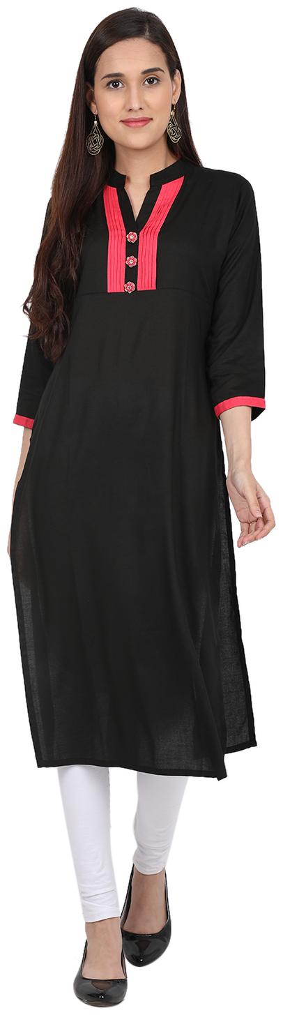 

Exxelo Women Viscose Rayon Solid Black Kurti