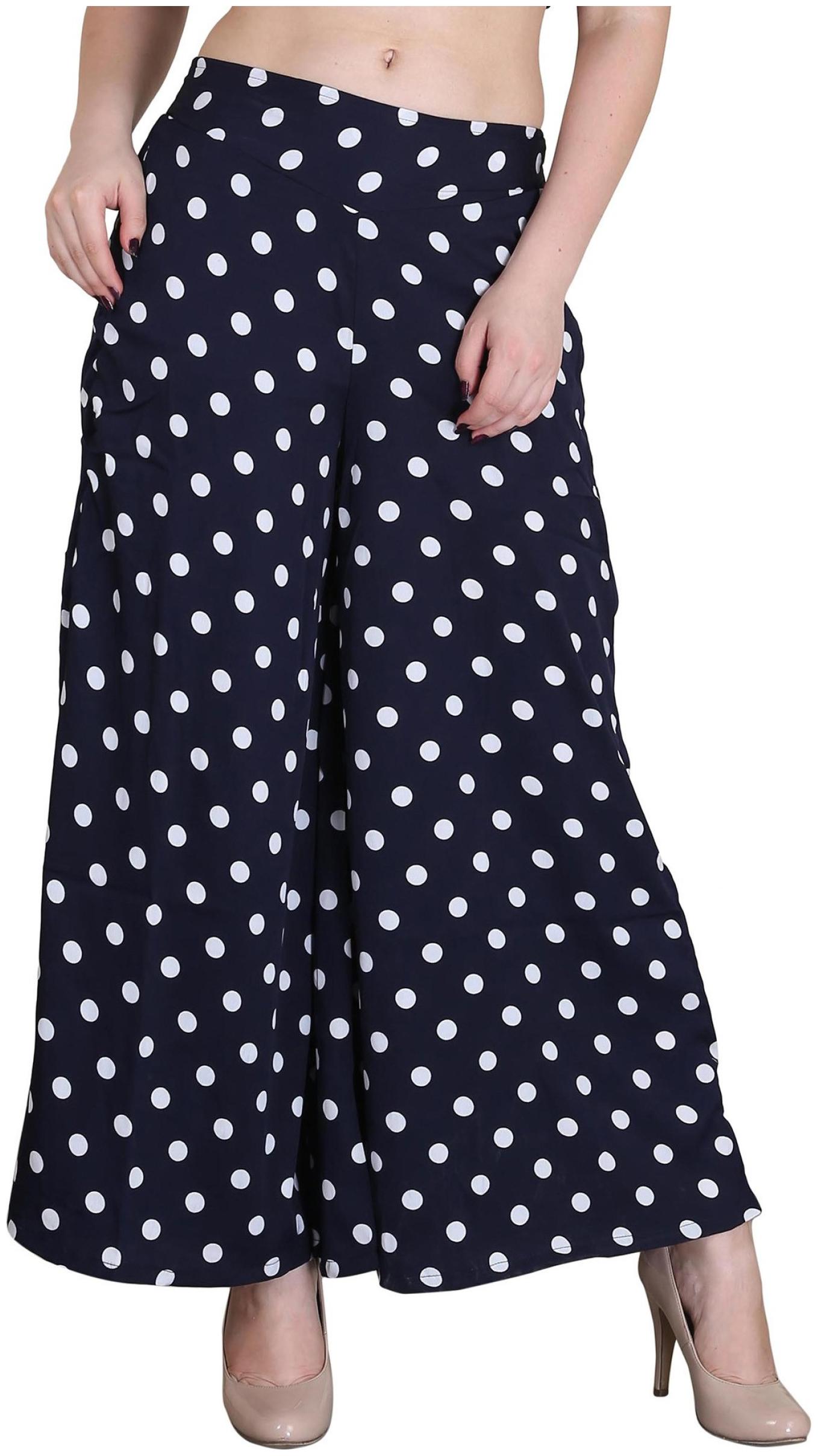 

Exxelo Women Crepe Polka Dots Flared Palazzo (Black)