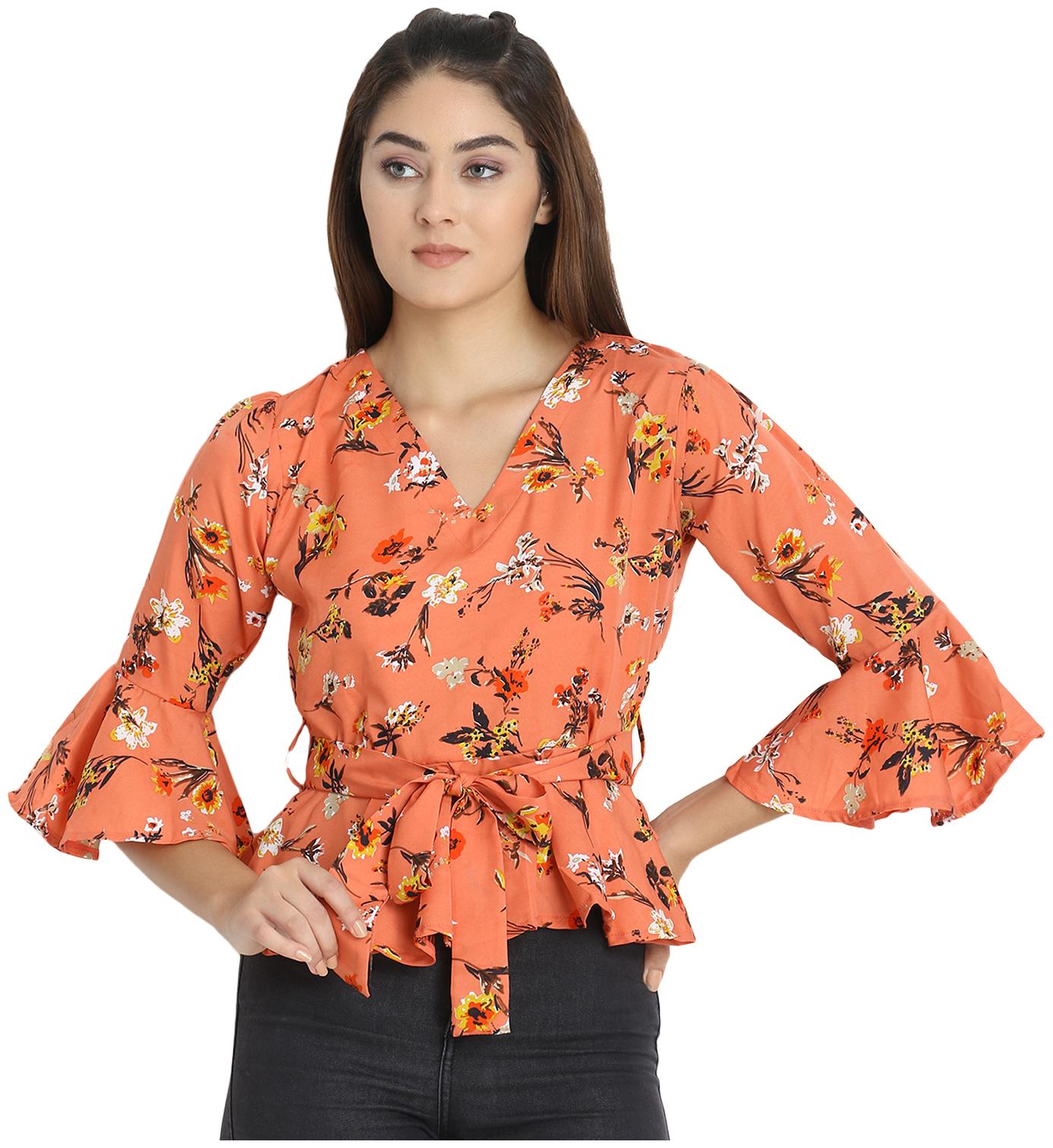 

Exxelo Women Floral Regular top - Orange