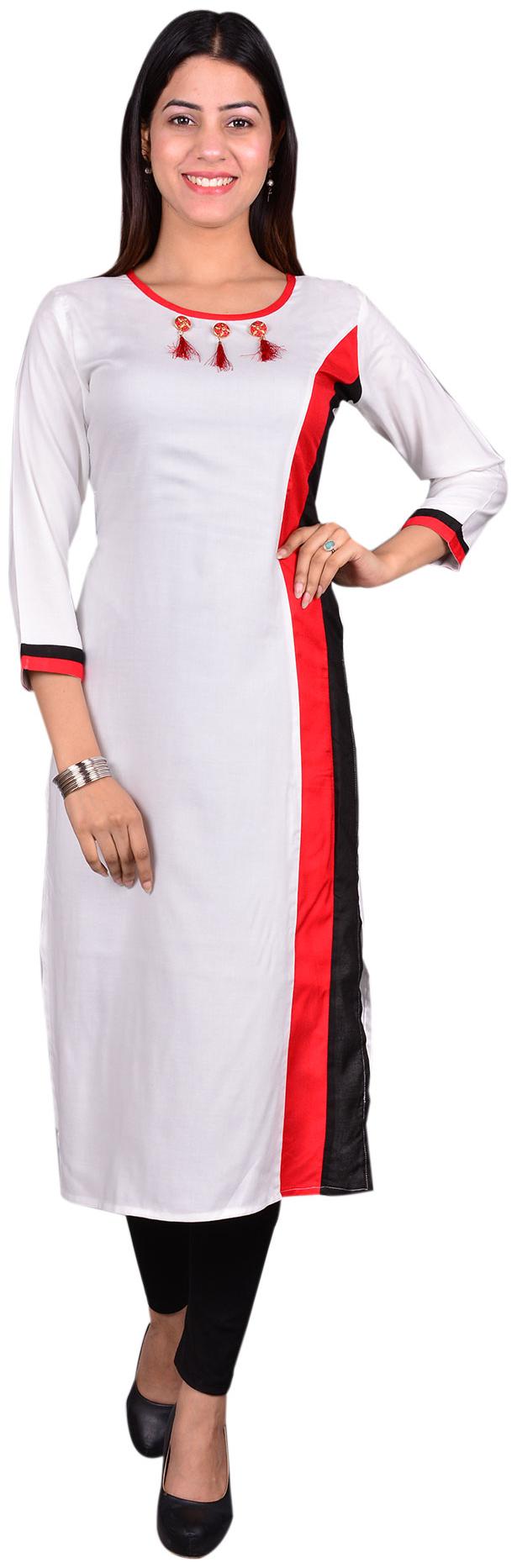 

Exxelo Women Viscose Rayon Solid White Kurti