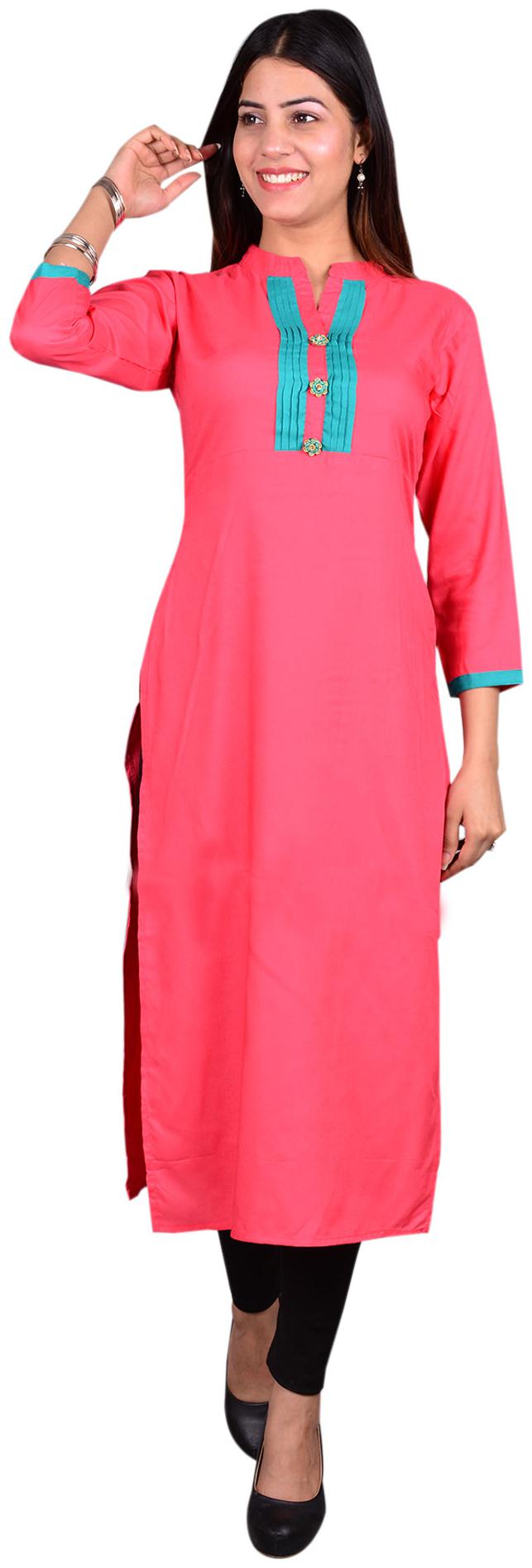 

Exxelo Women Viscose Rayon Solid Pink Kurti