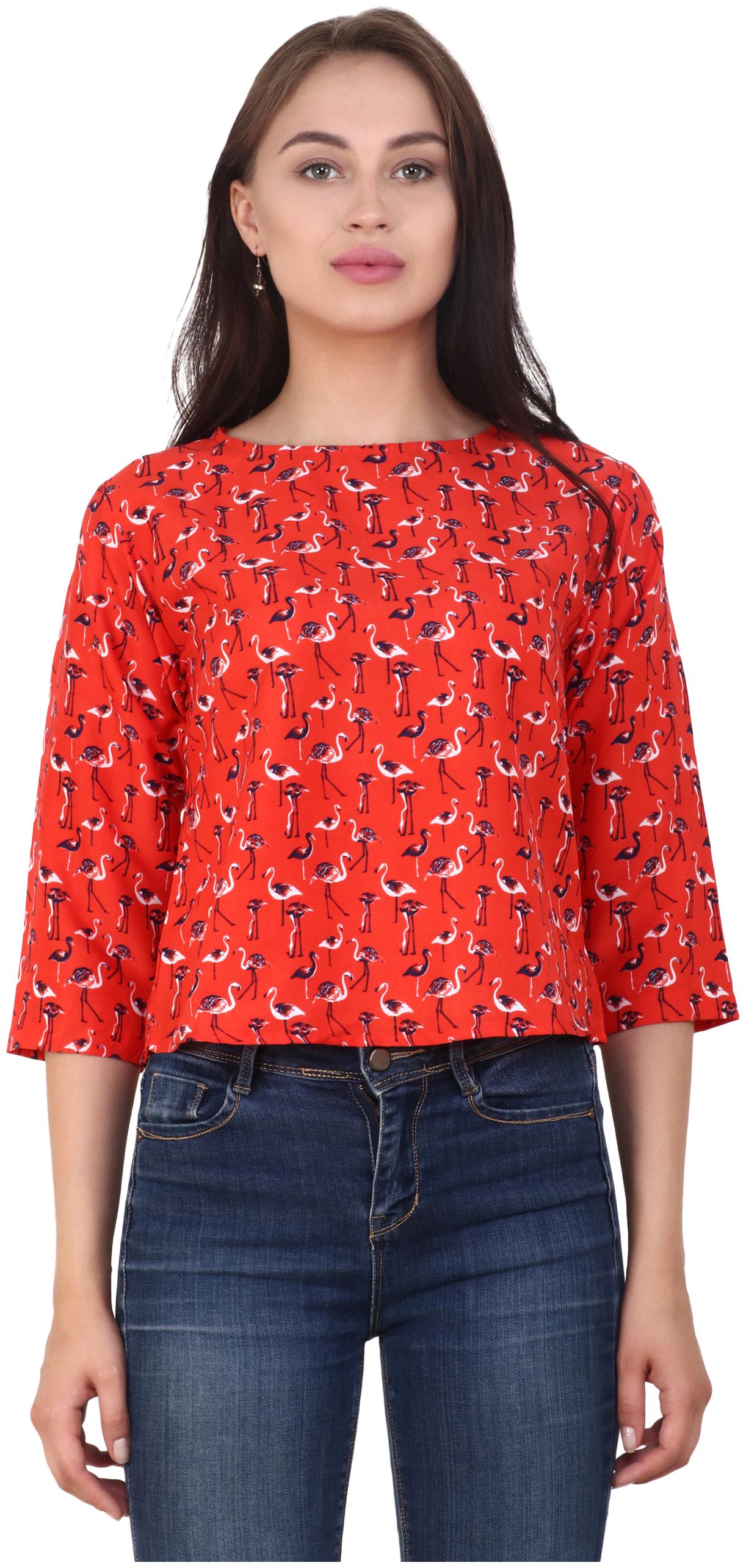 

Exxelo Women Printed Regular top - Red