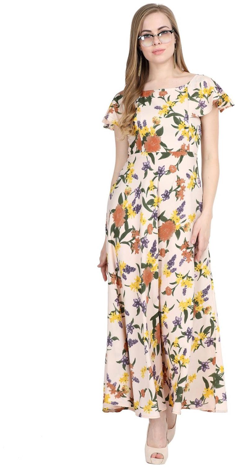 

Exxelo Women Multicolor Cape Sleeves Maxi Dress