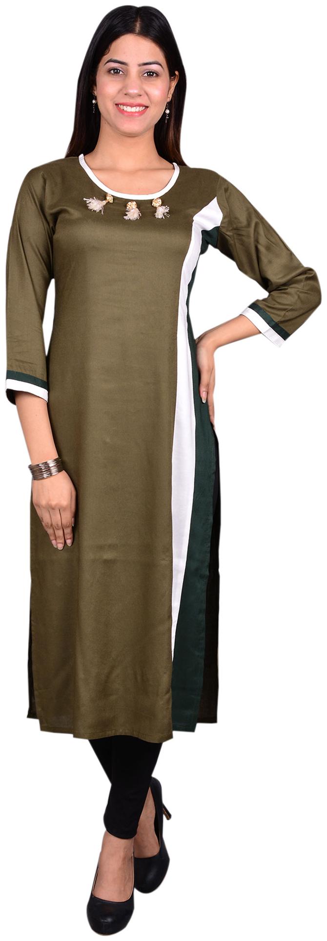 

Exxelo Women Viscose Rayon Solid Brown Kurti