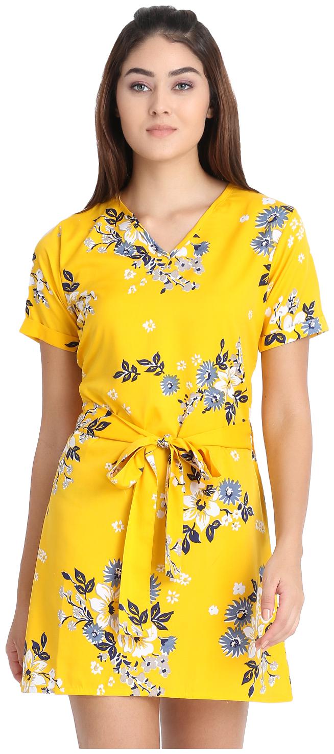 

Exxelo Women Yellow Half Sleeves A Line Dress