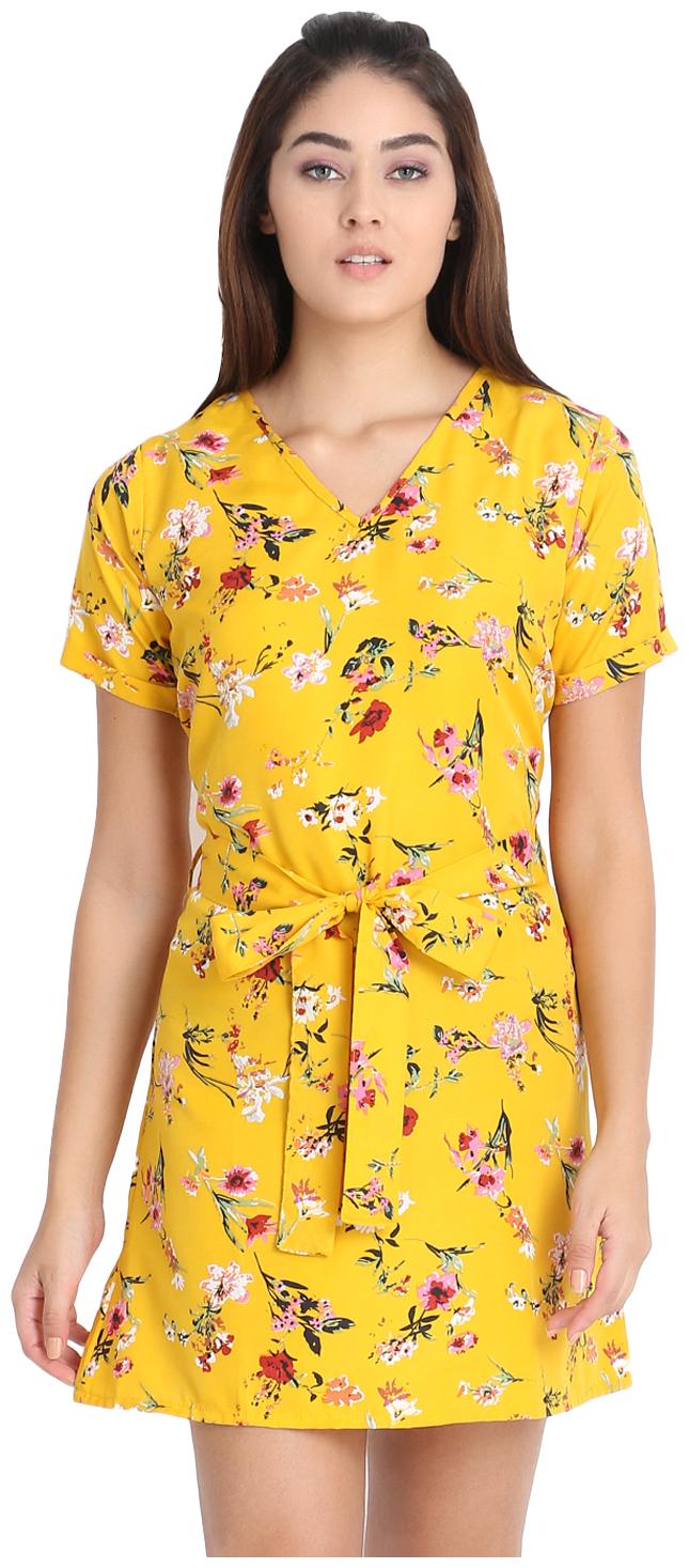 

Exxelo Women Yellow Half Sleeves A Line Dress