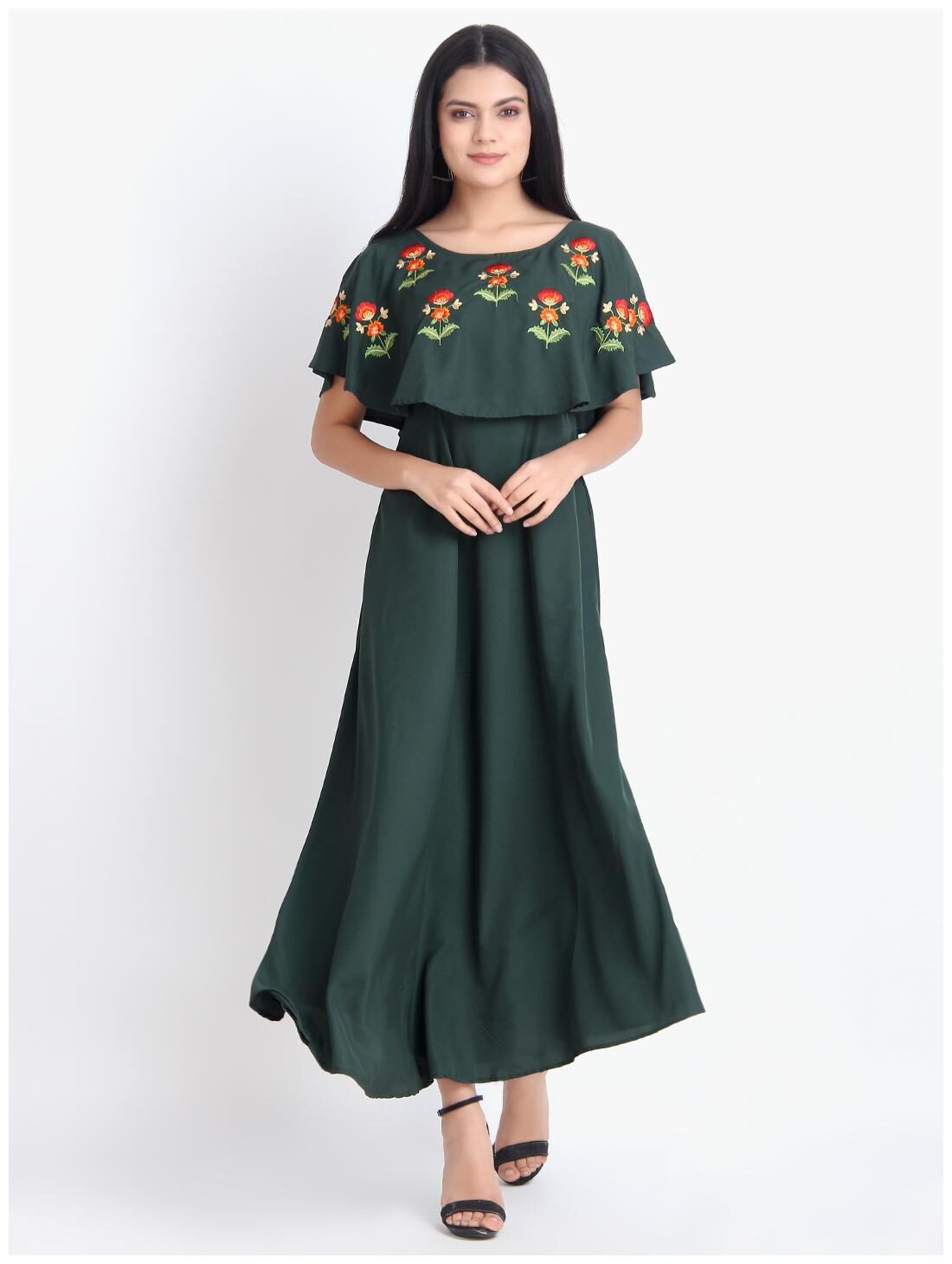 

Exxelo Green Embroidered Maxi dress
