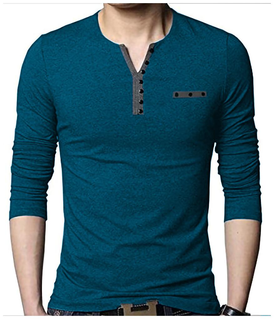 

EYEBOGLER Men Turquoise Regular fit Cotton Henley neck T-Shirt - Pack Of 1