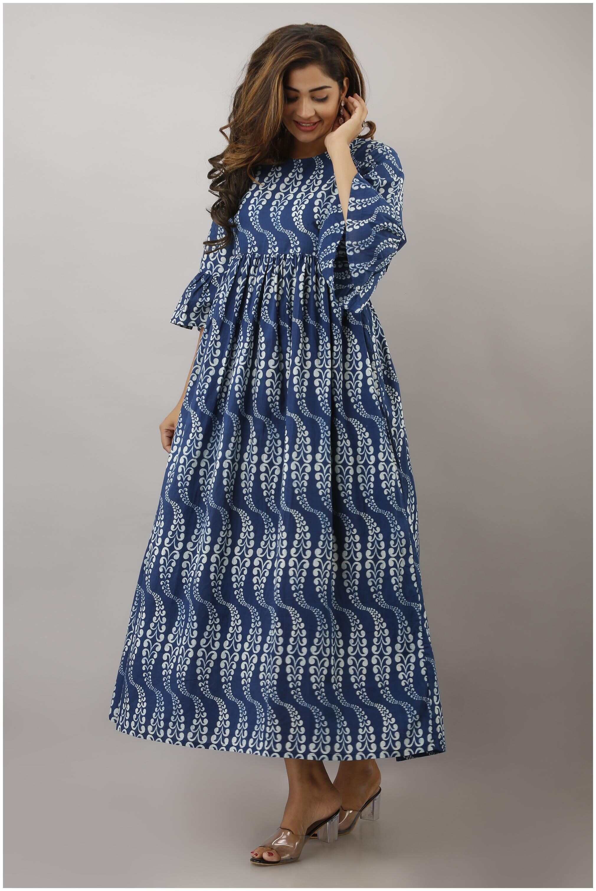 

EYKA Blue Printed Maxi dress