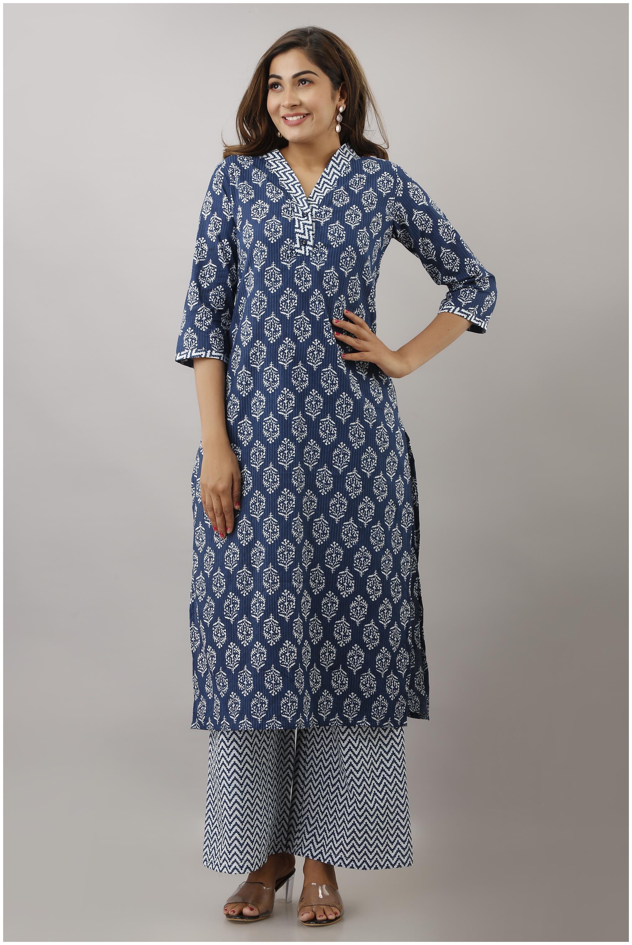 

EYKA Women Blue Ethnic Motifs Straight Kurta With Palazzo