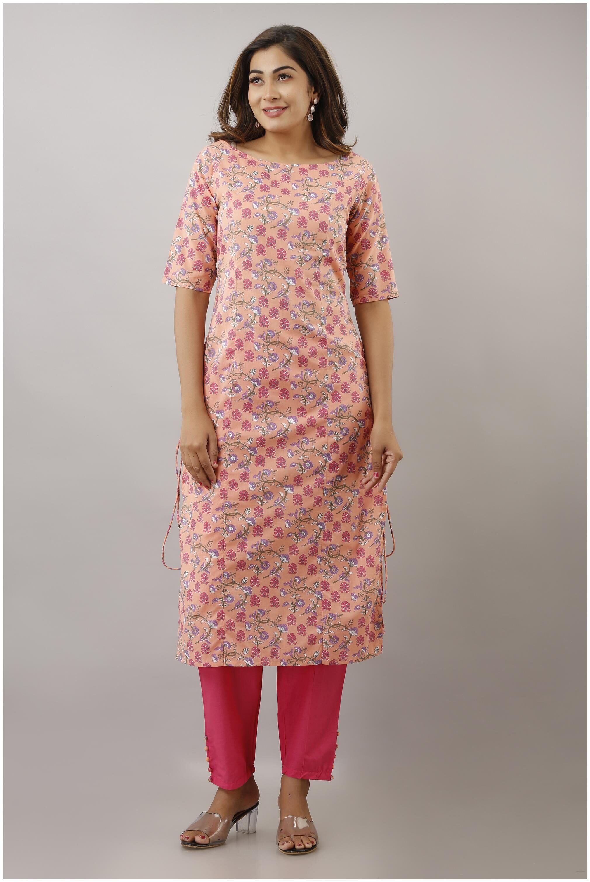 

EYKA Women Pink Floral Straight Kurta With Pants