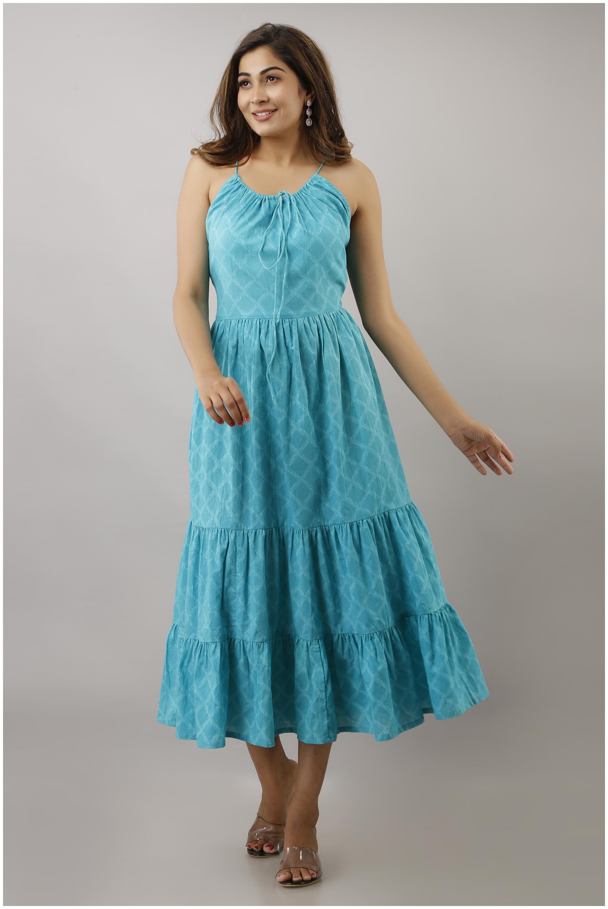 

EYKA Blue Checked Flared dress