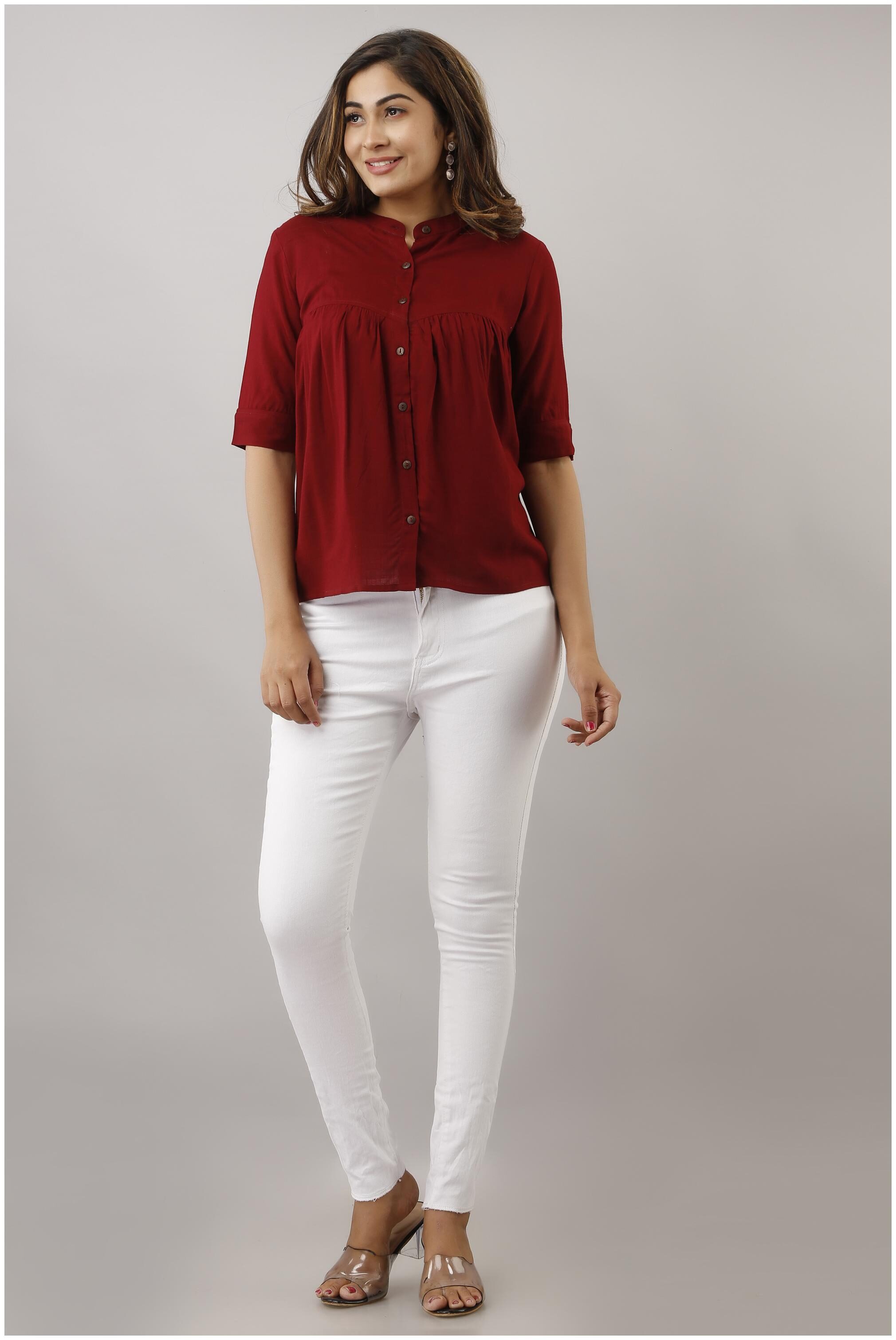 

EYKA Women Solid Regular tunic - Maroon