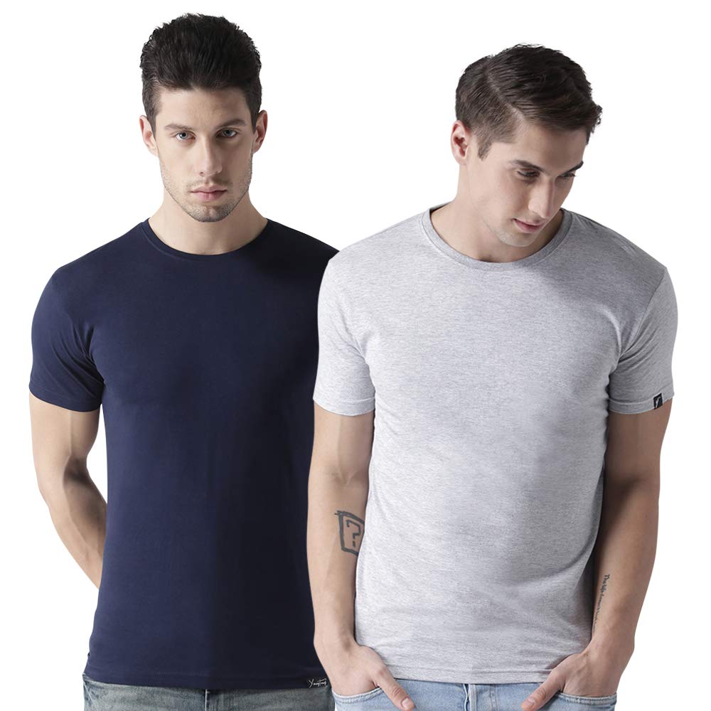 

eysom Men Blue Grey Regular fit Cotton Round neck T-Shirt - Pack Of 2