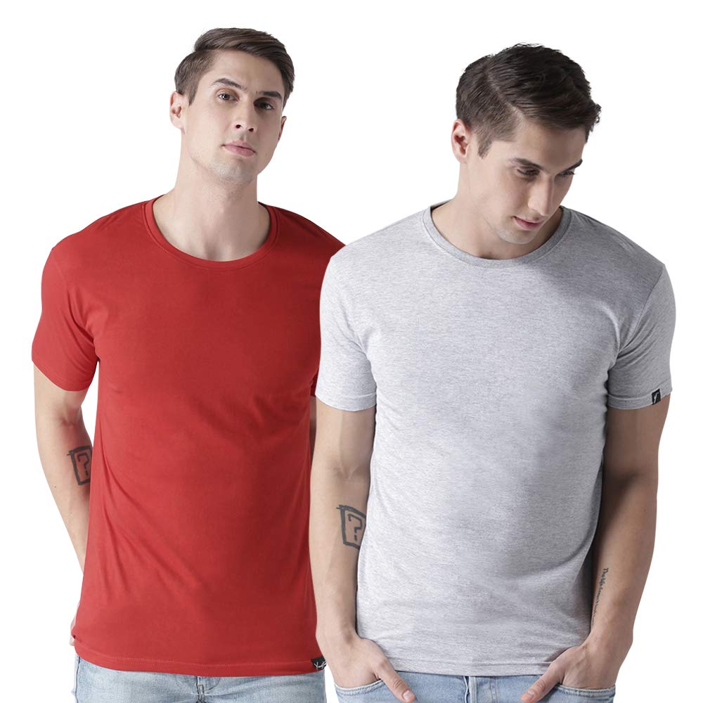 

eysom Men Maroon Grey Regular fit Cotton Round neck T-Shirt - Pack Of 2
