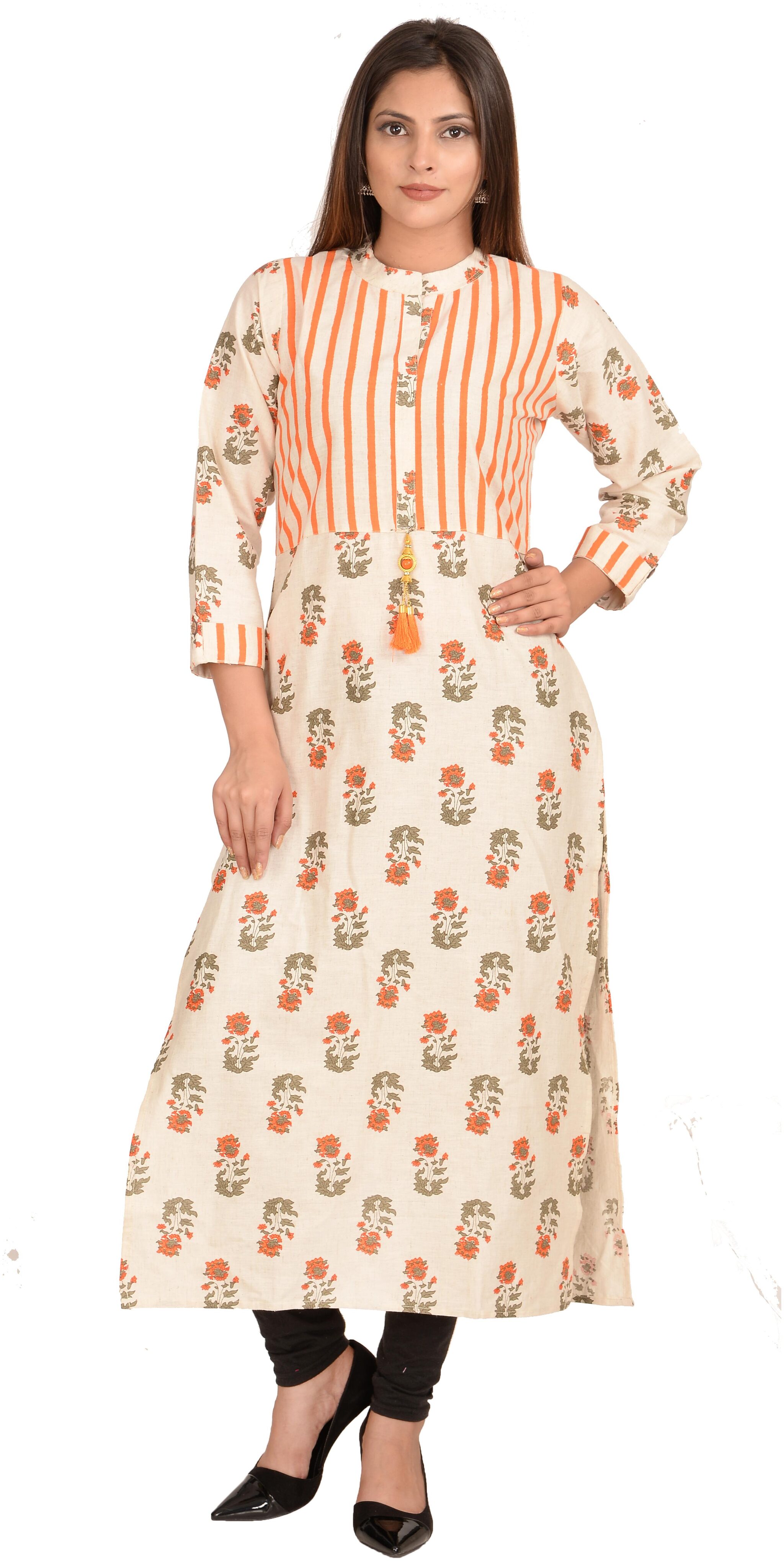

Fab Attire Cotton Kurta Beige Straight L Party Wear Kurti