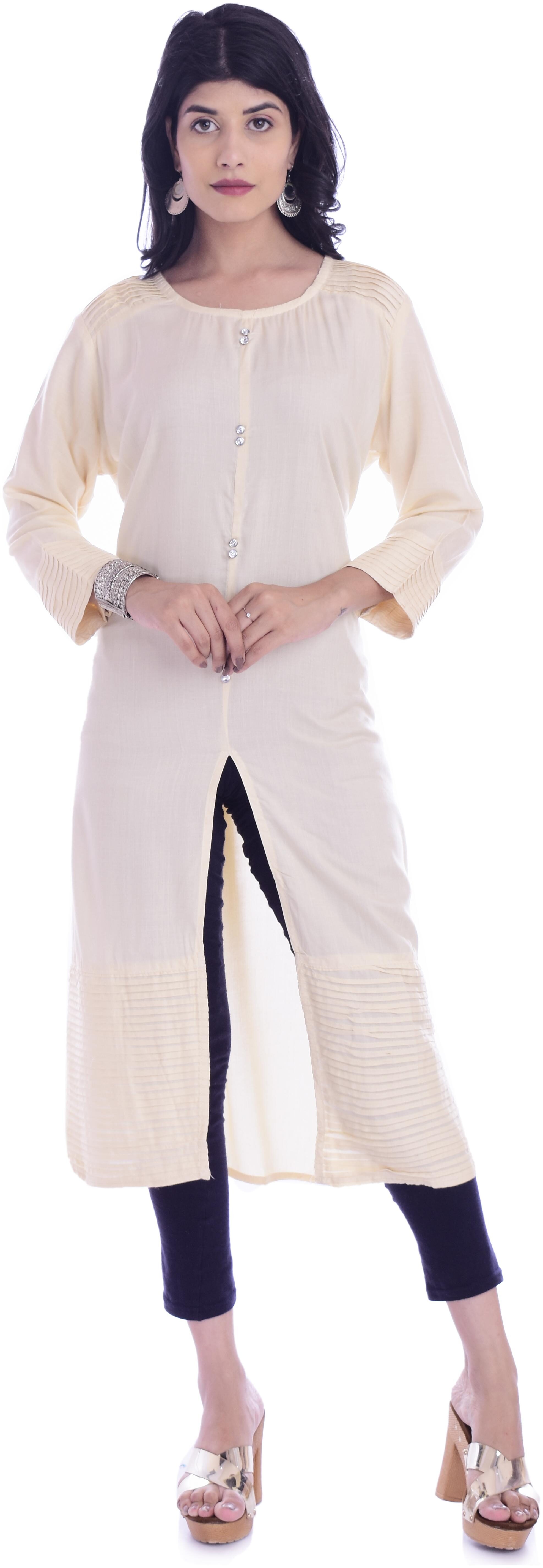 

Fab Attire Women Beige Solid Straight Kurta