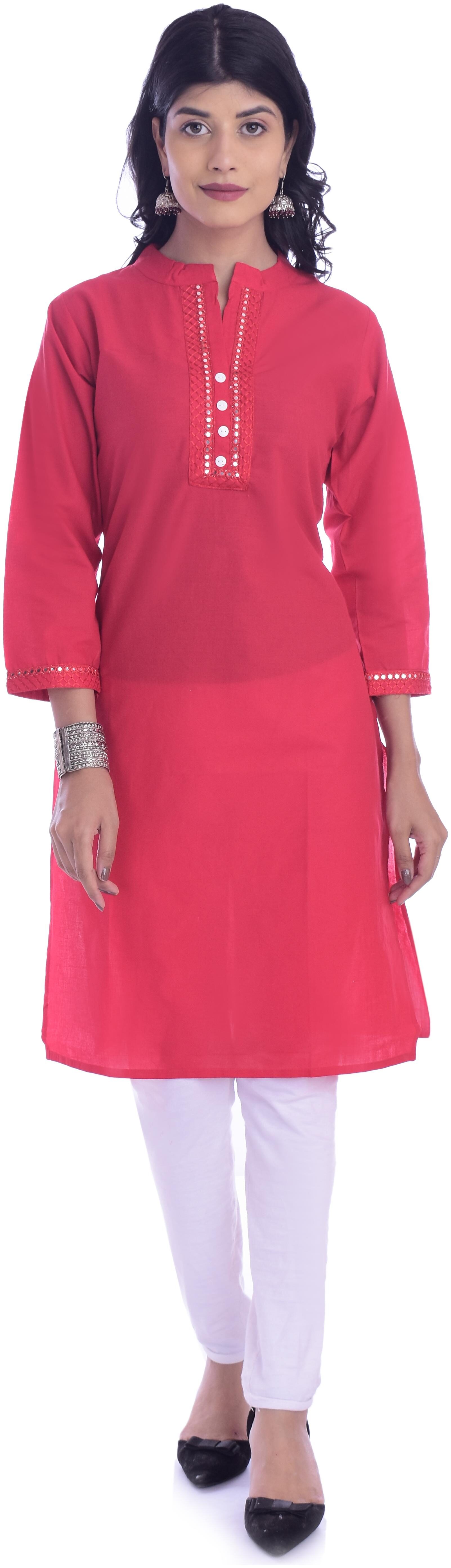 

Fab Attire Women Red Solid Straight Kurta