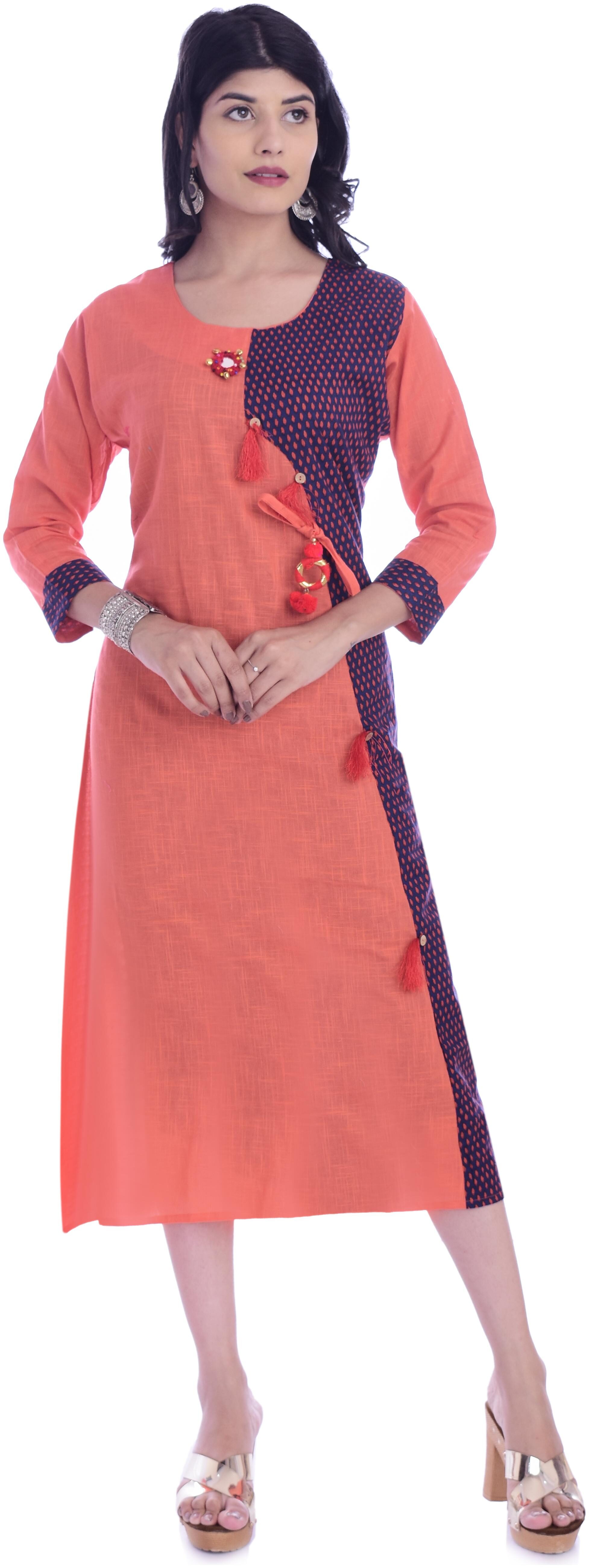

Fab Attire Women Orange Solid Straight Kurta