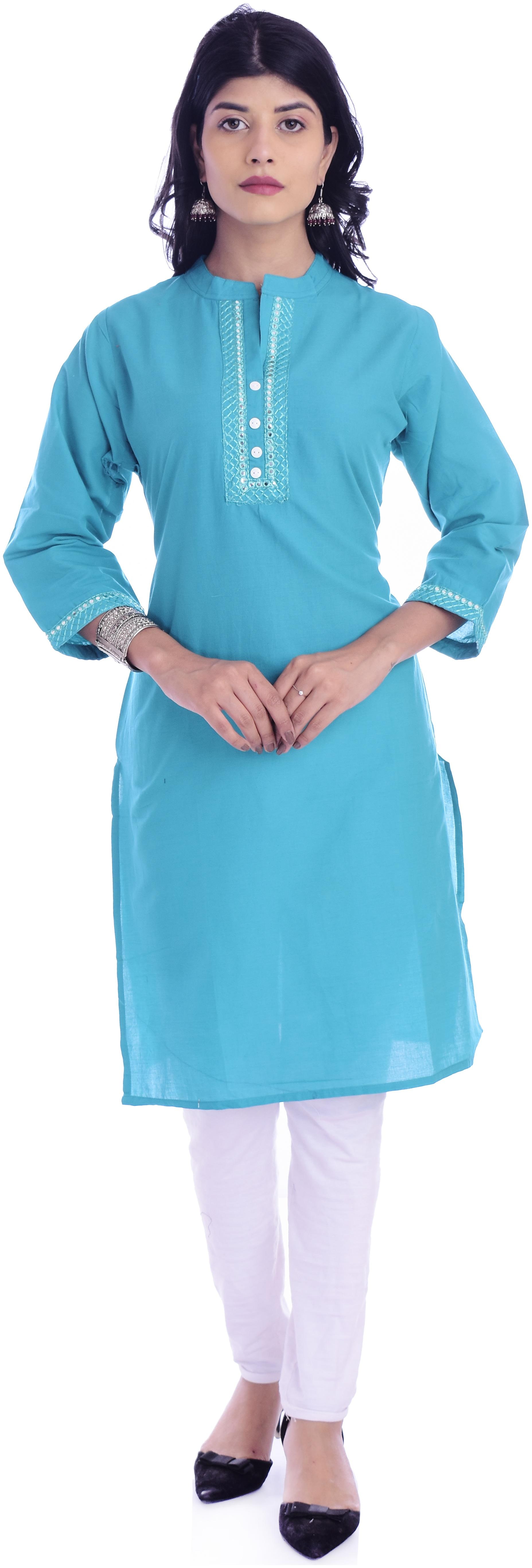 

Fab Attire Women Turquoise Solid Straight Kurta