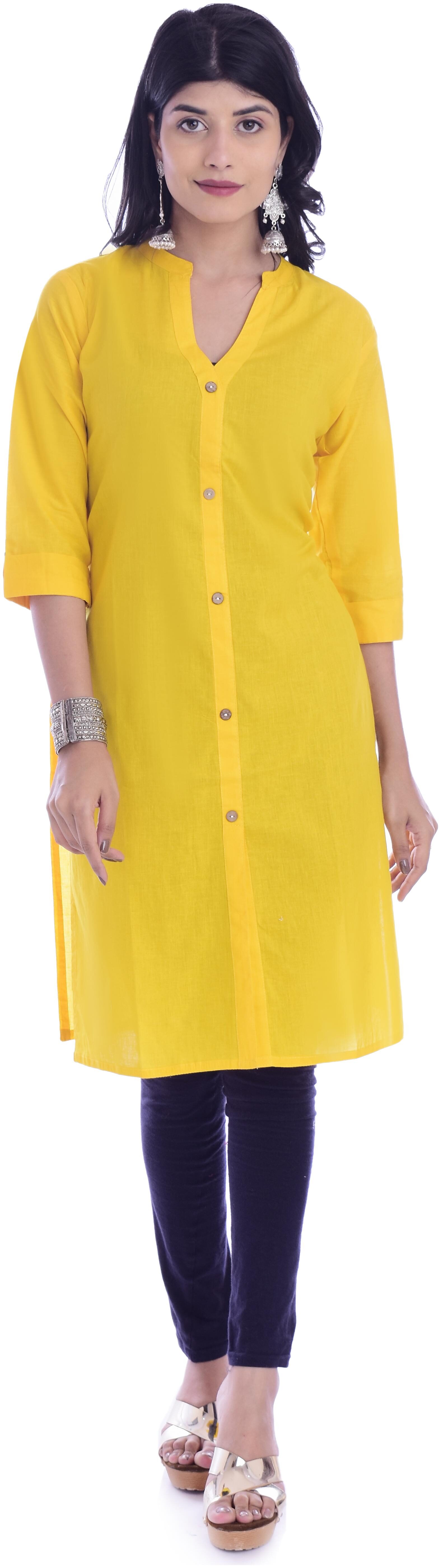 

Fab Attire Women Yellow Solid Straight Kurta