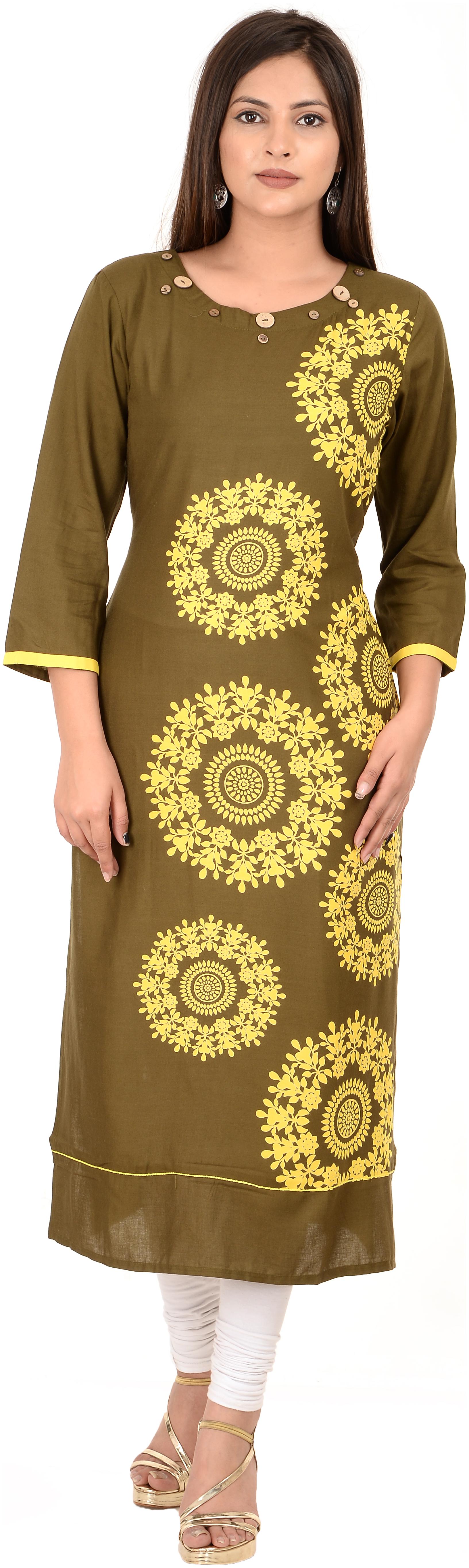 

Fab Attire Rayon Kurta Green Straight M Work Wear Kurti