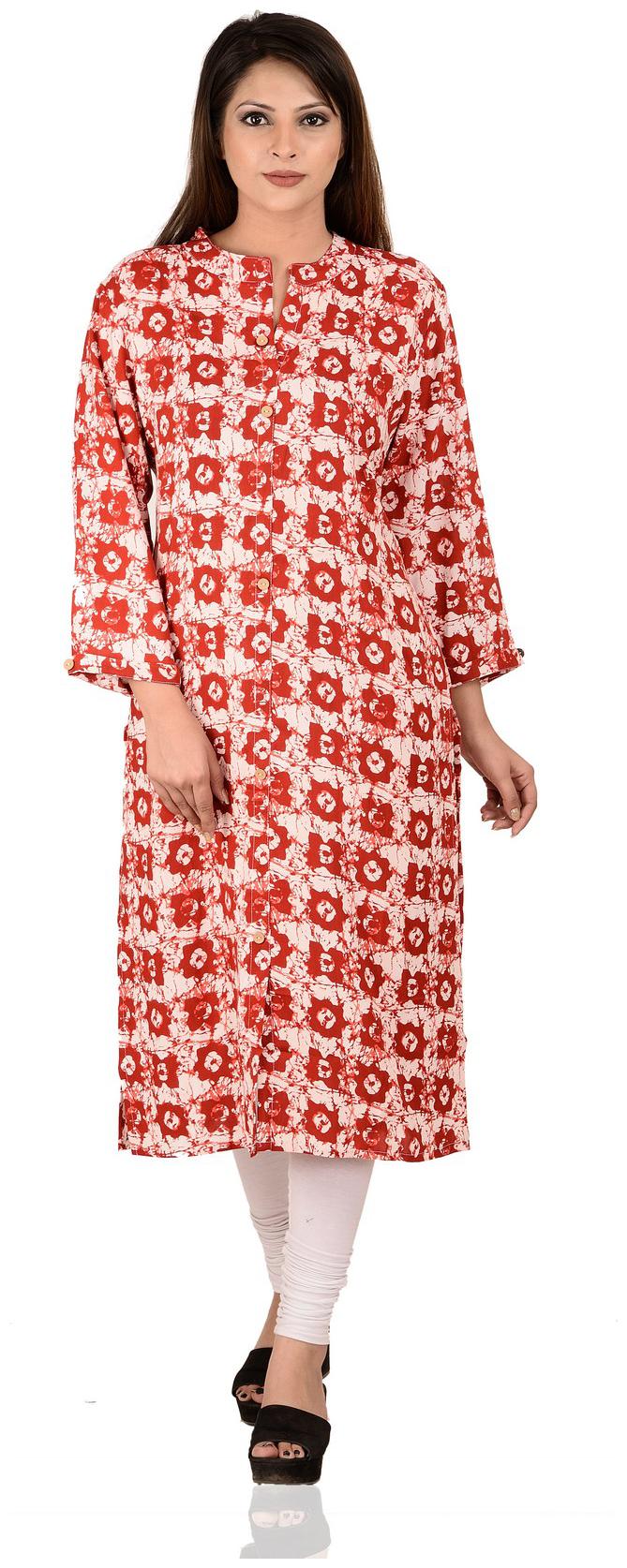 

Fab Attire Rayon Kurta Red Straight M Casual Wear Kurti Party Wear Kurti