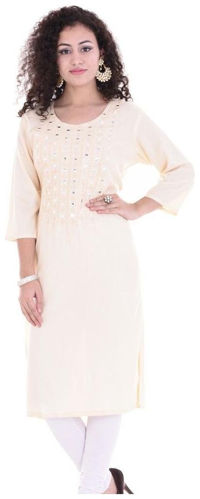 

Fab Attire Women s 3 4 sleeve Rayon Beige Straight Kurti