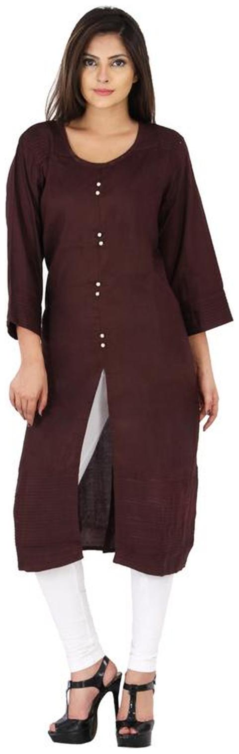 

Fab Attire Women s Rayon Diamond Button Kurti Coffee