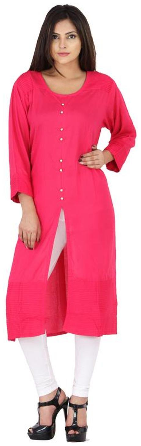 

Fab Attire Women Pink Solid Straight Kurta