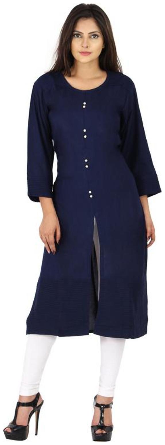 

Fab Attire Women s Rayon Diamond Button Kurti Blue