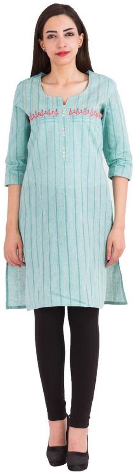 

Fab Attire Women s Cotton Mirror Embroidery Kurti Green