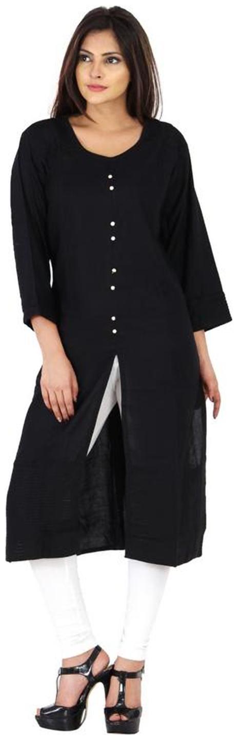 

Fab Attire Women s Rayon Diamond Button Kurti Black