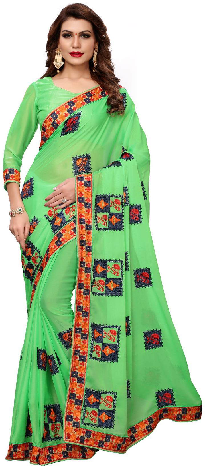 

Fab Dadu Designer Embroidered Light Green Silk Saree