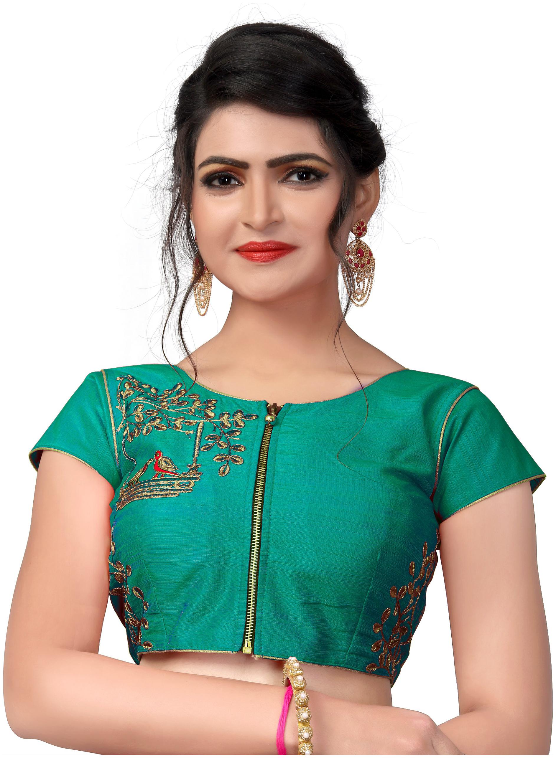 Fab Dadu Designer Embroidered Green Malbari Silk Extra Sleeve With Blouse Fab Dadu Designer Embroidered Green Malbari Silk Extra Sleeve With Blouse