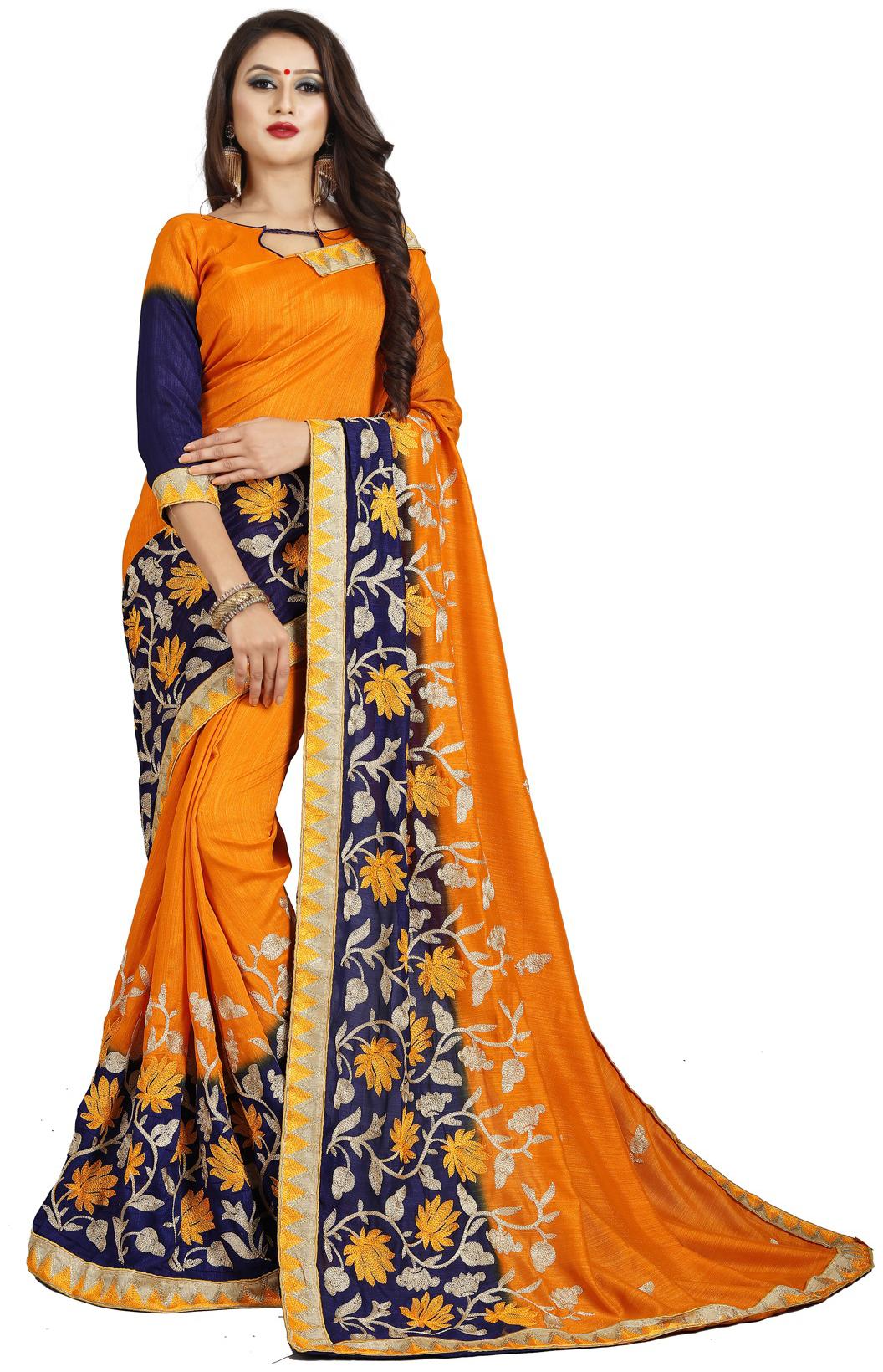 

Fab Dadu Designer Embroidered Orange Silk Saree
