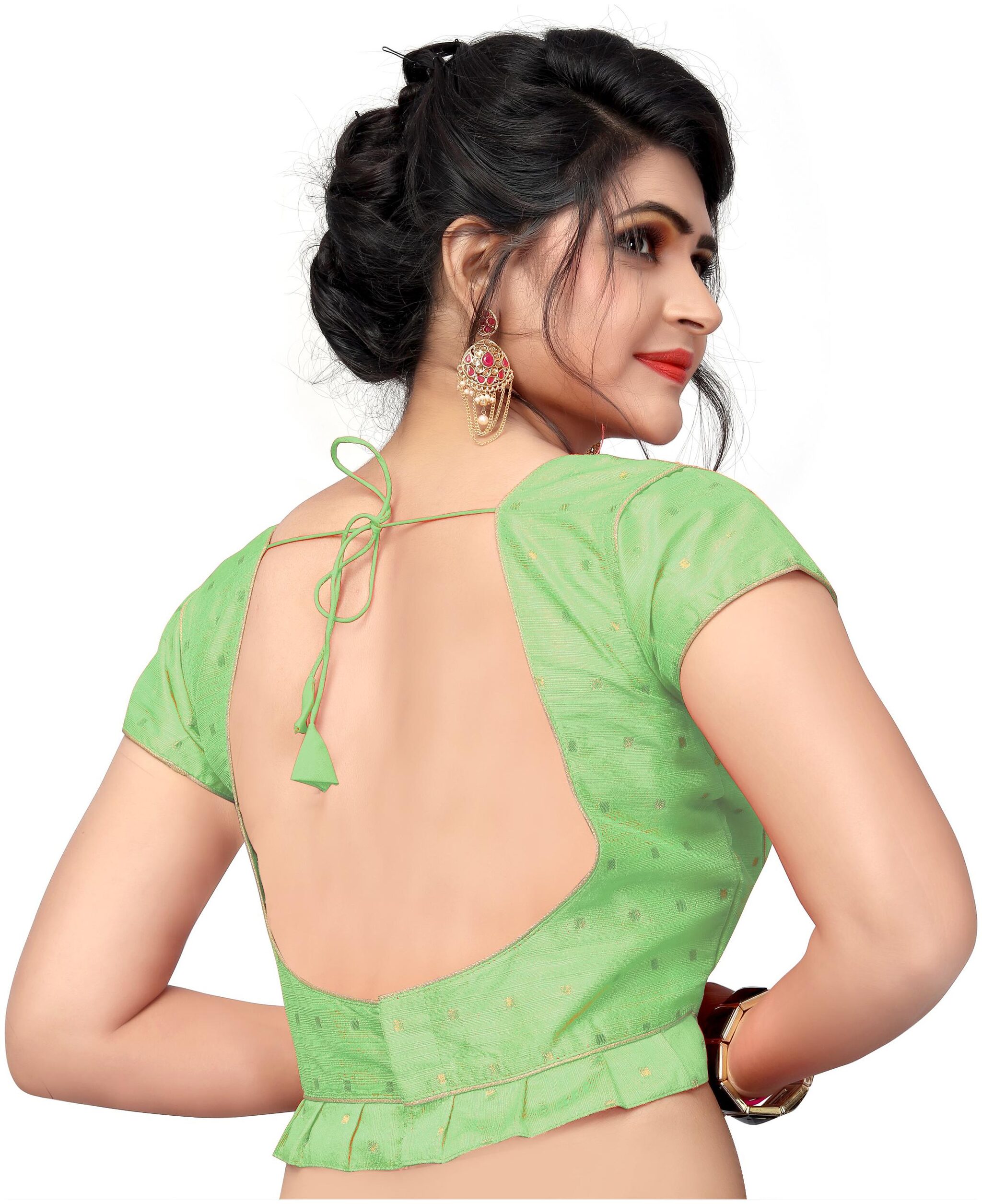 Fab Dadu Designer Light Green Malbari Silk Extra Sleeve With Blouse Fab Dadu Designer Light Green Malbari Silk Extra Sleeve With Blouse