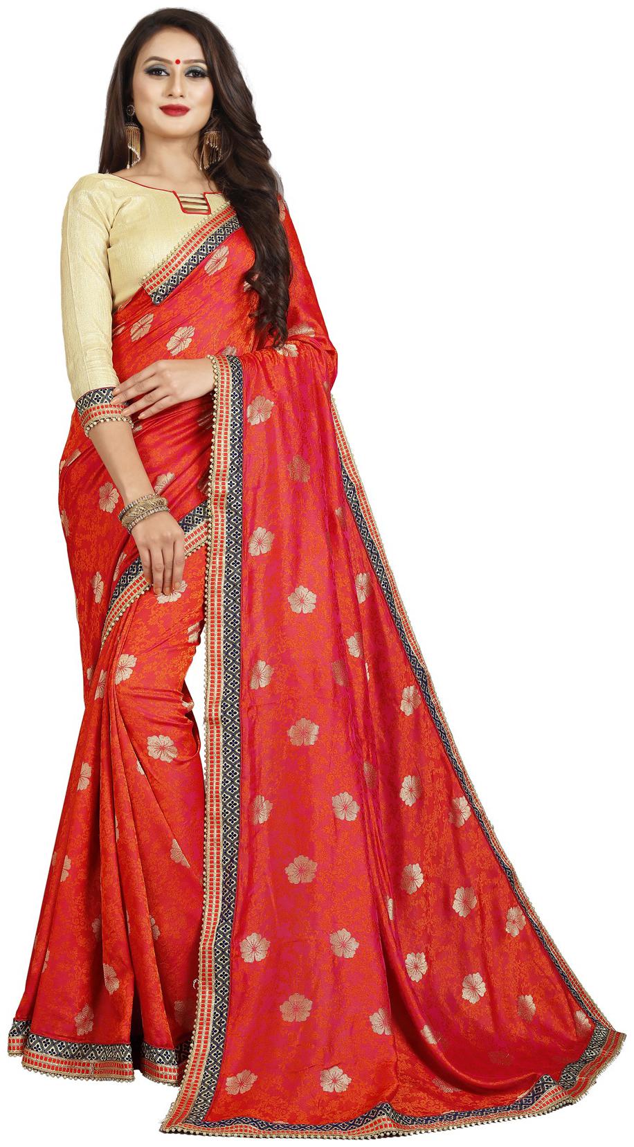 

Fab Dadu Designer Embroidered Red Silk Saree