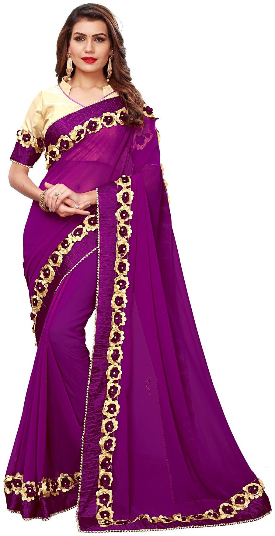 

Fab Dadu designer Embroidered Purple Georgette Saree